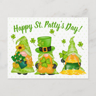 Leprechaun Gnome Shamrock Lycklig St Pattys dag Vykort