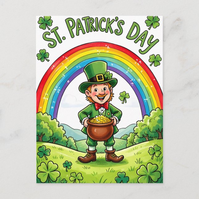 Leprechaun Gnome St. Patrick's Day Shamrock Vykort (Framsida)