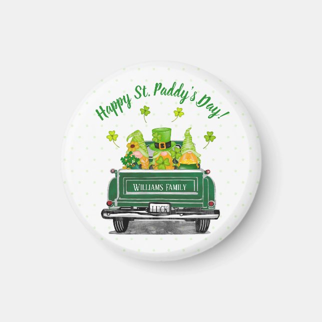 Leprechaun Gnome Vintage Lastbil St. Paddy's Day Magnet (Framsidan)