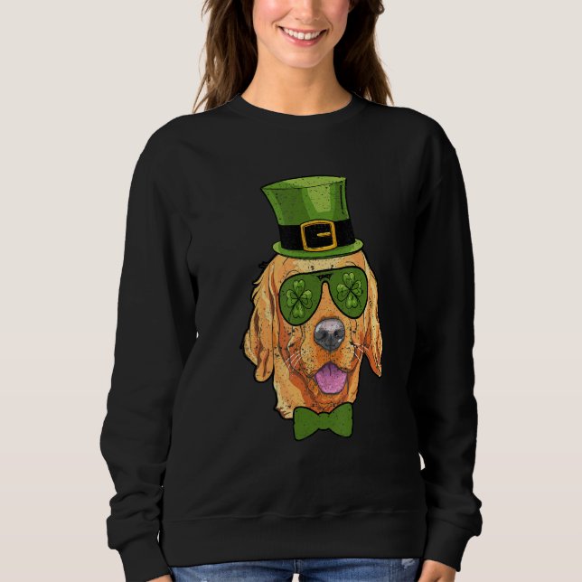 Leprechaun Golden Retriever Clover St Patricks Day T Shirt (Framsida)
