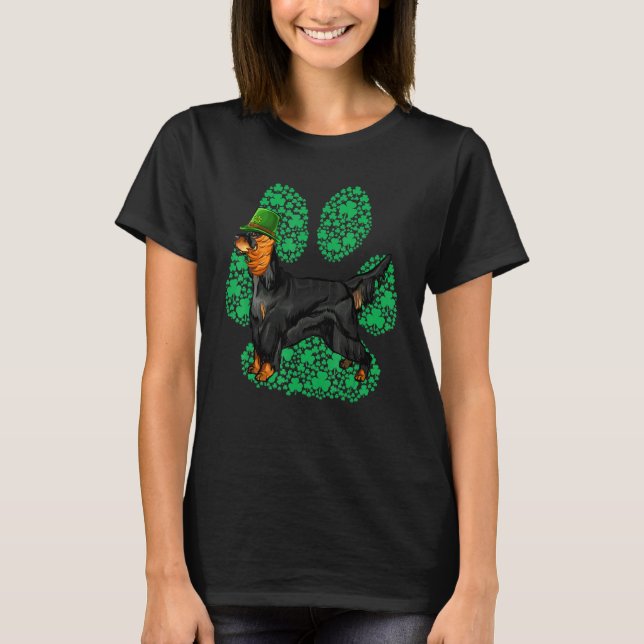 Leprechaun Gordon Setter St patricks day Shamrock T Shirt (Framsida)