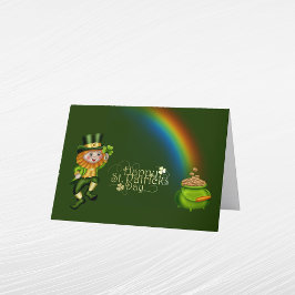 Leprechaun Grönt Guld Regnbåge St Patricks Day Helgkort