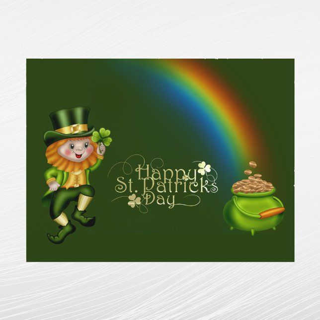 Leprechaun Grönt Pot Guld Rainbow St patricks day Helg Vykort (Skapare uppladdad)