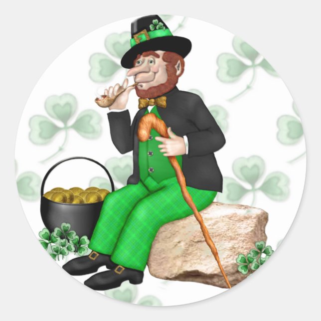 Leprechaun Guld Runt Klistermärke (Framsida)