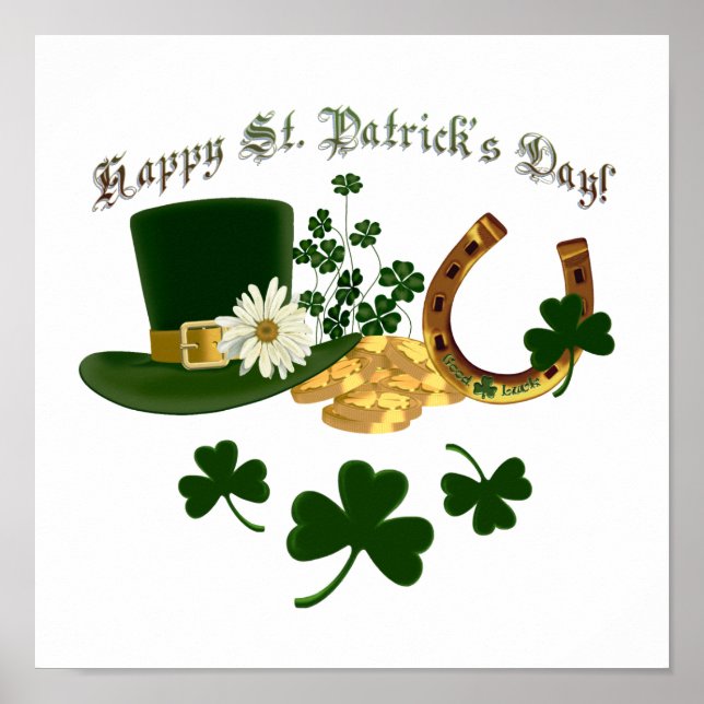 Leprechaun Hat Guld Horseshoe - St Patrick's Poster (Framsidan)