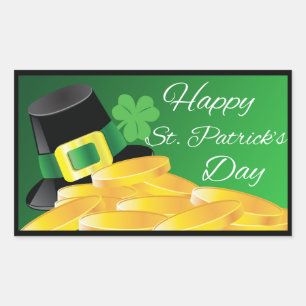Leprechaun Hat & Guld Mynt St. Patrick's Day Rektangulärt Klistermärke