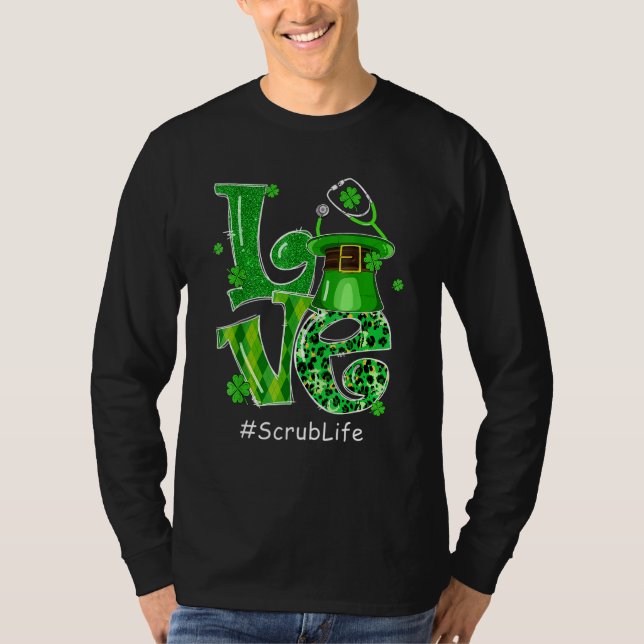 Leprechaun Hat Kärlek SCrub Nurse St patricks day  T Shirt (Framsida)