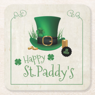 Leprechaun Hat Lycklig St. Paddy's ID636 Underlägg Papper Kvadrat