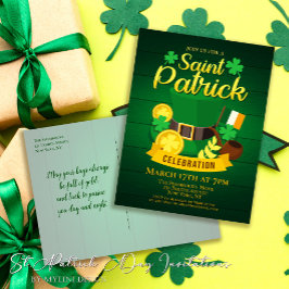 Leprechaun Hat och Guld St. Patrick's Day Inbjudan Vykort