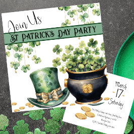 Leprechaun Hat och Pot O Klöver St patrick's day Inbjudningar