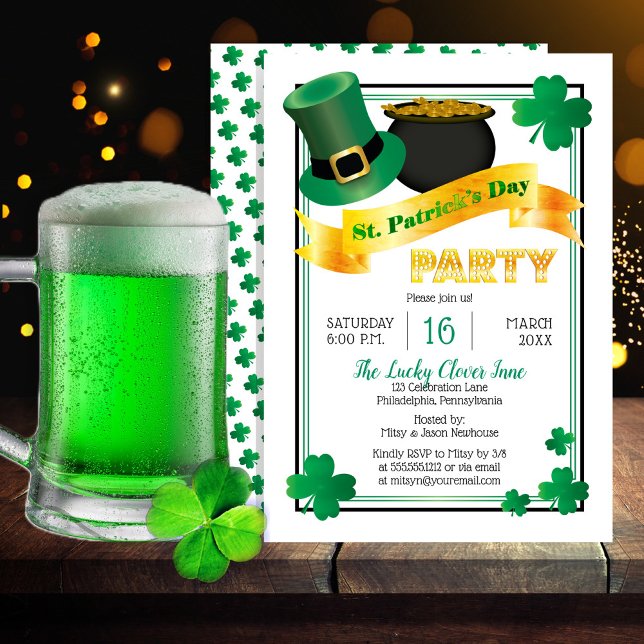 Leprechaun Hat |Posten Guld St patrick's day Party Inbjudningar (Skapare uppladdad)