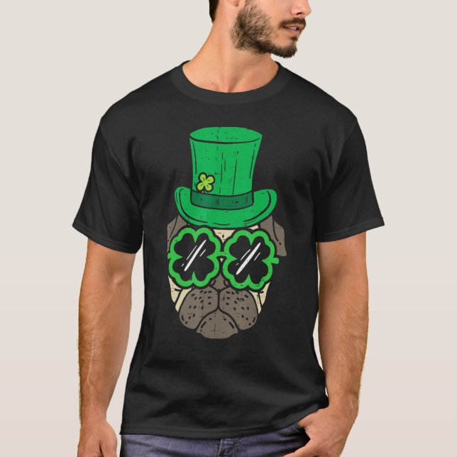 Leprechaun Hat Pug Shamrock Glasses St Patricks Da T Shirt (Framsida)
