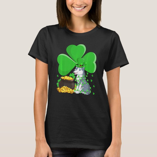 Leprechaun Hat Shamrock Löv Varg St Patrick S Day T Shirt (Framsida)