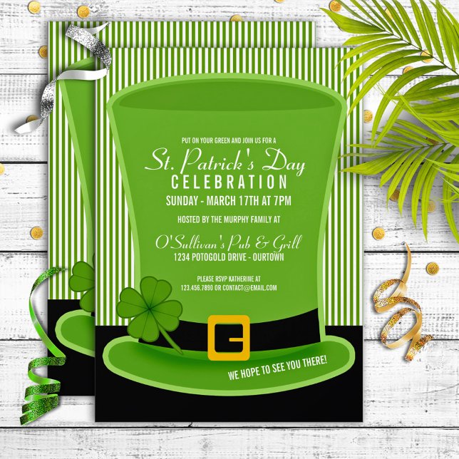 Leprechaun Hat St. Patricks Day-inbjudningar Inbjudningar (Skapare uppladdad)