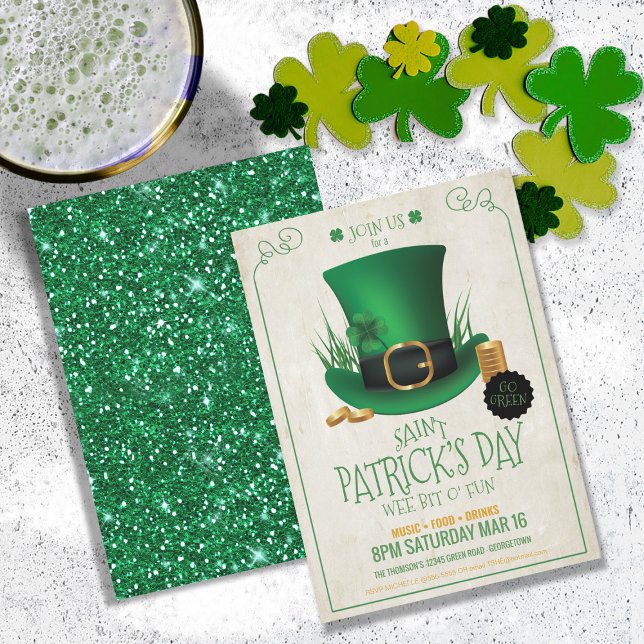 Leprechaun Hat St. Patrick's Day Party ID636 Inbjudningar (Front/Back In Situ)