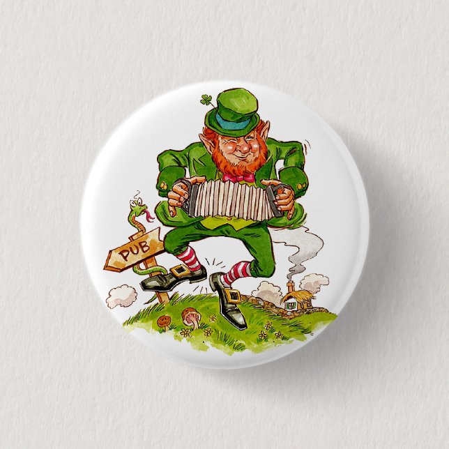Leprechaun i Grönt, Lycklig Saint patrick's day Knapp (Framsida)