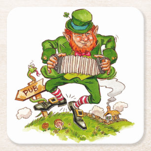 Leprechaun i Grönt, Lycklig Saint patrick's day Underlägg Papper Kvadrat
