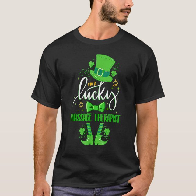 Leprechaun I M A Lucky Massage Therapist St Patric T Shirt (Framsida)