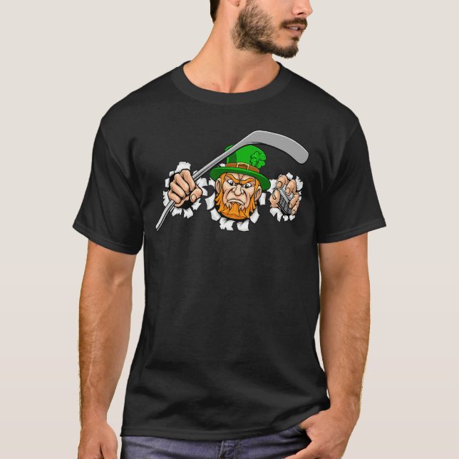 Leprechaun Ice Fält Hockey St patricks day Sport T Shirt (Framsida)