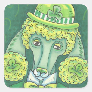 LEPRECHAUN IRISH PUDEL, HUND STICKERS *Lakan Fyrkantigt Klistermärke