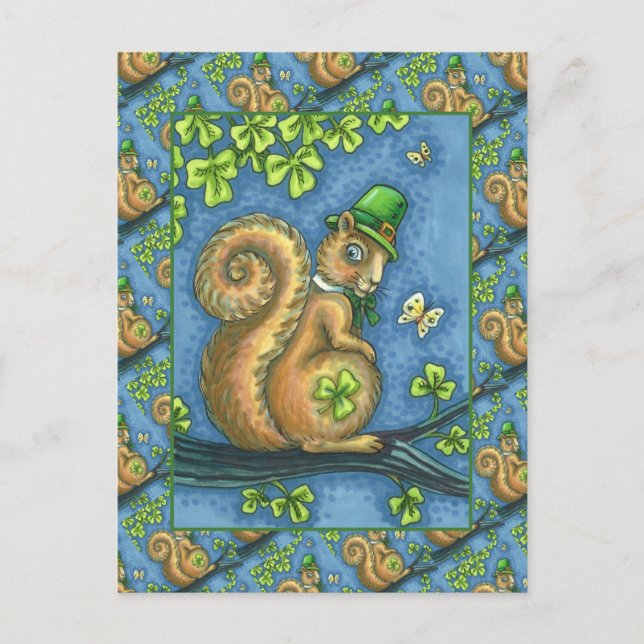 LEPRECHAUN IRISH SQUIRREL, ST. PATRICK'S DAY Lucky Helg Vykort (Framsida)