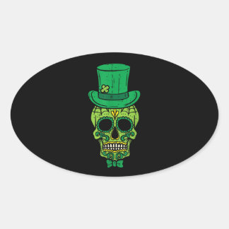 Leprechaun Irish Sugar Skull St patricks day Ovalt Klistermärke