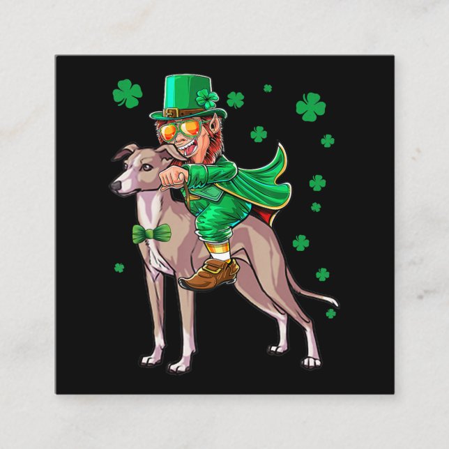 Leprechaun Italienska Greyhound Shamrock St Patric Fyrkantigt Visitkort (Framsida)