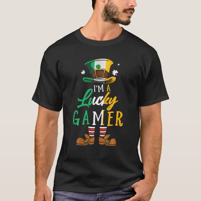 Leprechaun jag är en Lucky Gamer Lycklig St. Patri T Shirt (Framsida)