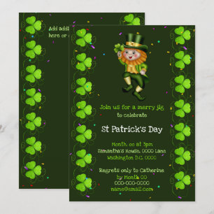 Leprechaun jig har tur som schrock Irish Klöver pa Inbjudningar