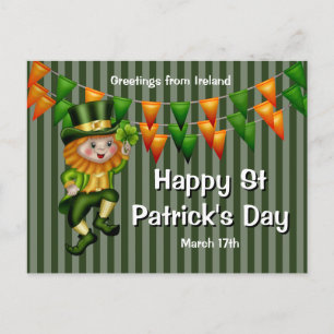 Leprechaun jig, tursam schamprock grönt orange bun vykort