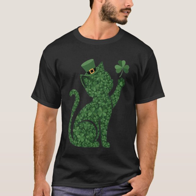 Leprechaun Katt St Patricks Dag Söt Irländsk Katt  T Shirt (Framsida)
