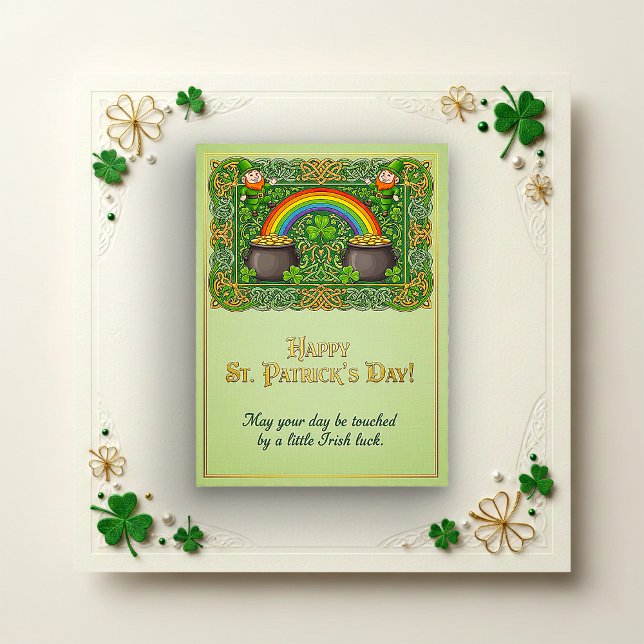 Leprechaun keltisk knut regnbåge St. Patrick’s Julkort (Skapare uppladdad)