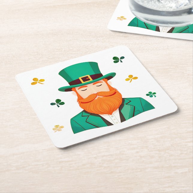 Leprechaun Klöver Shamrock Patrick's Day Underlägg Papper Kvadrat (Vinklad)