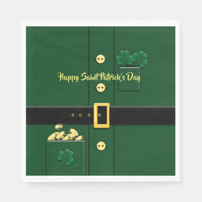 Leprechaun Kostym St patricks day Party P Napkin Pappersservett (Framsidan)