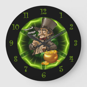 Leprechaun Leaning On Pot Of Gold Stor Klocka
