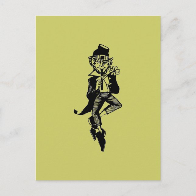 Leprechaun med flute vykort (Framsida)