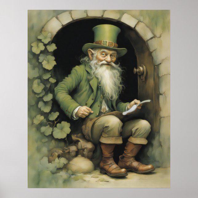 Leprechaun med Shamrocks Poster (Framsidan)