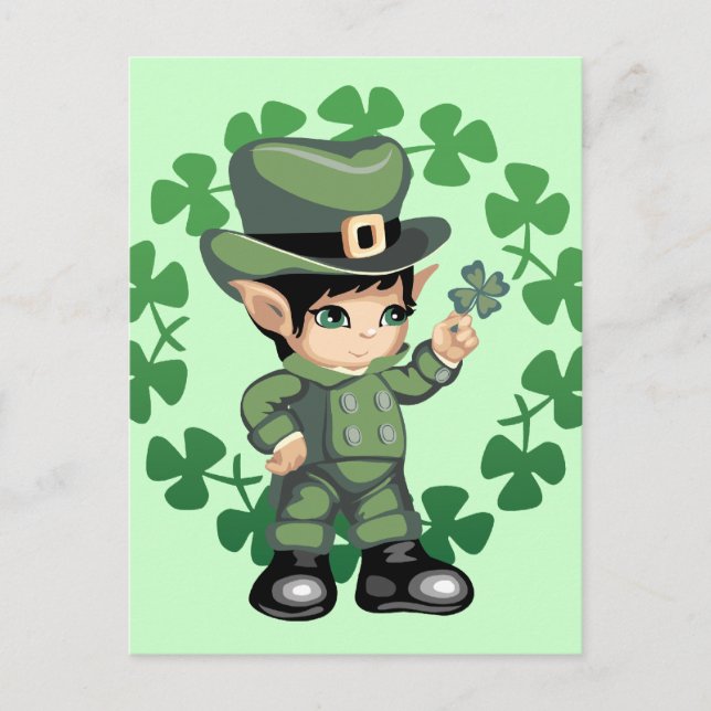 Leprechaun med Shamrocks Vykort (Framsida)