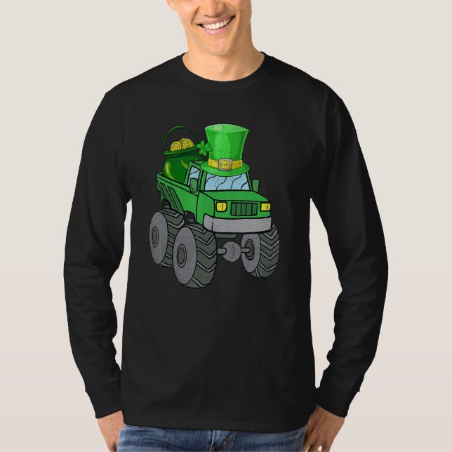 Leprechaun Monster Lastbil Shamrock St Patrick Day T Shirt (Framsida)