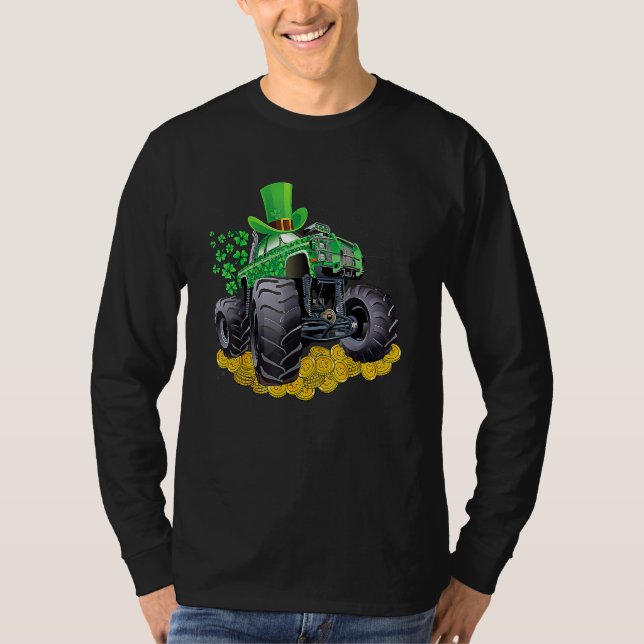 Leprechaun Monster Lastbil Shamrock St Patrick Day T Shirt (Framsida)