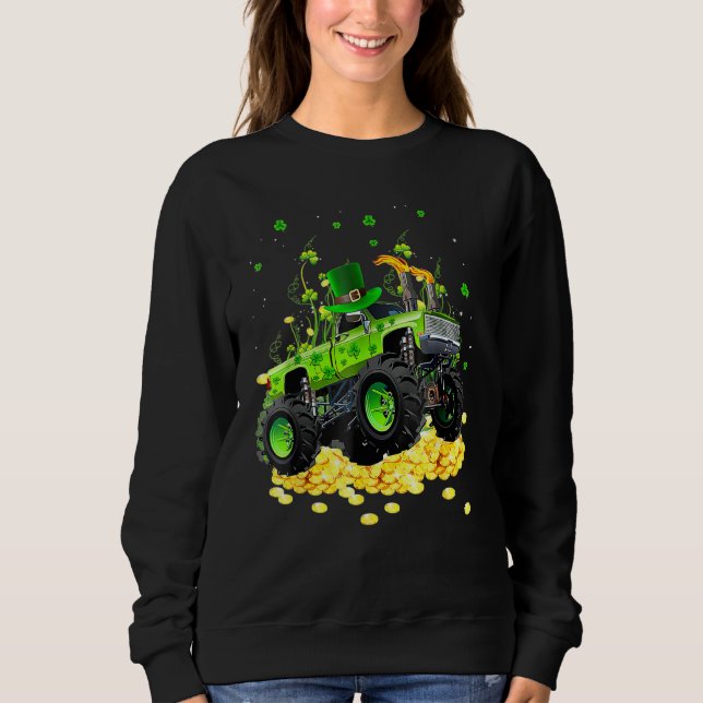 Leprechaun Monster Lastbil Shamrock St Patrick Day T Shirt (Framsida)