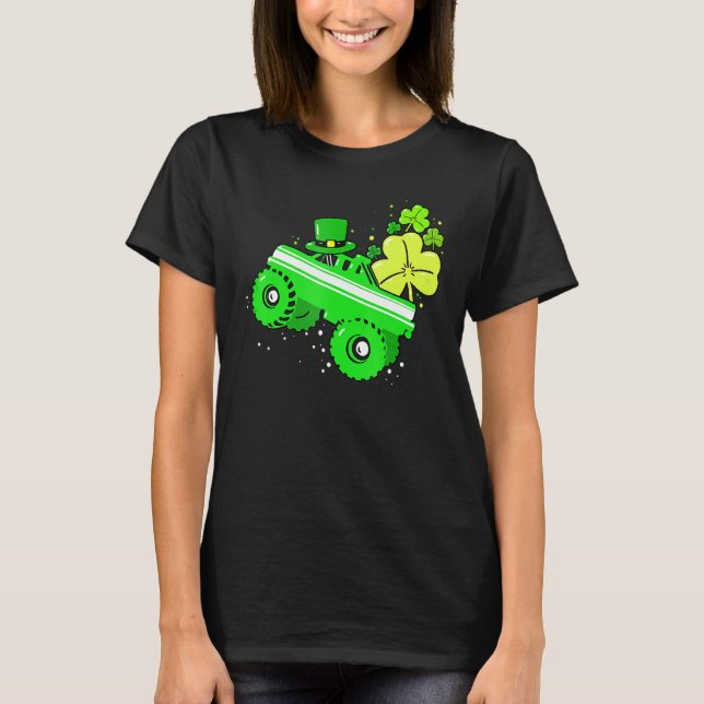 Leprechaun Monster Lastbil Shamrock St Patrick Day T Shirt (Framsida)