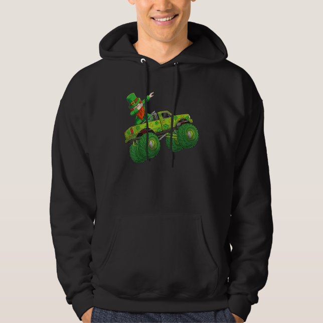 Leprechaun Monster Lastbil St patricks day Lucky B Hoodie (Framsida)