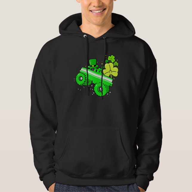 Leprechaun Monster Truck Shamrock St Patrick Day B Hoodie (Framsida)