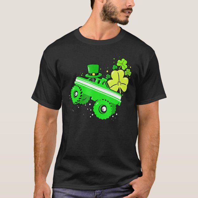 Leprechaun Monster Truck Shamrock St Patrick Day B T Shirt (Framsida)