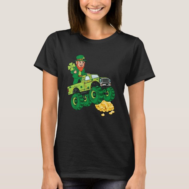 Leprechaun Monster Truck Shamrock St Patrick Day B T Shirt (Framsida)