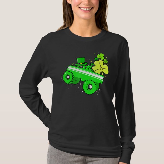Leprechaun Monster Truck Shamrock St Patrick Day B T Shirt (Framsida)