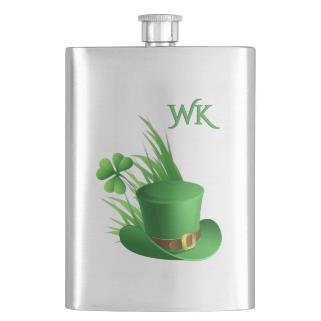 Leprechaun nejlika hatt i gräsmonogram fickplunta (Framsidan)