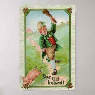 Leprechaun och Gris St patrick's day Poster