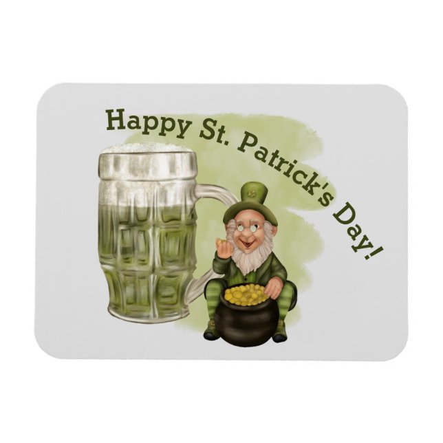 Leprechaun och Grönt Beer St. Patrick's Day Magnet (Horisontell)